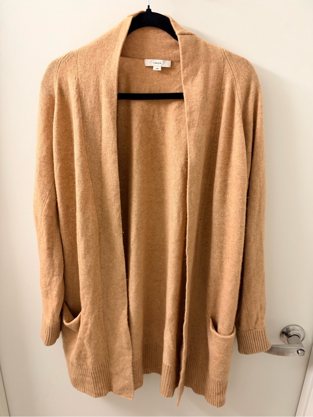 Vince Wool + Cashmere Camel Open-Front Knit Cardigan